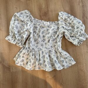 Bohme Blue Peplum Floral Top